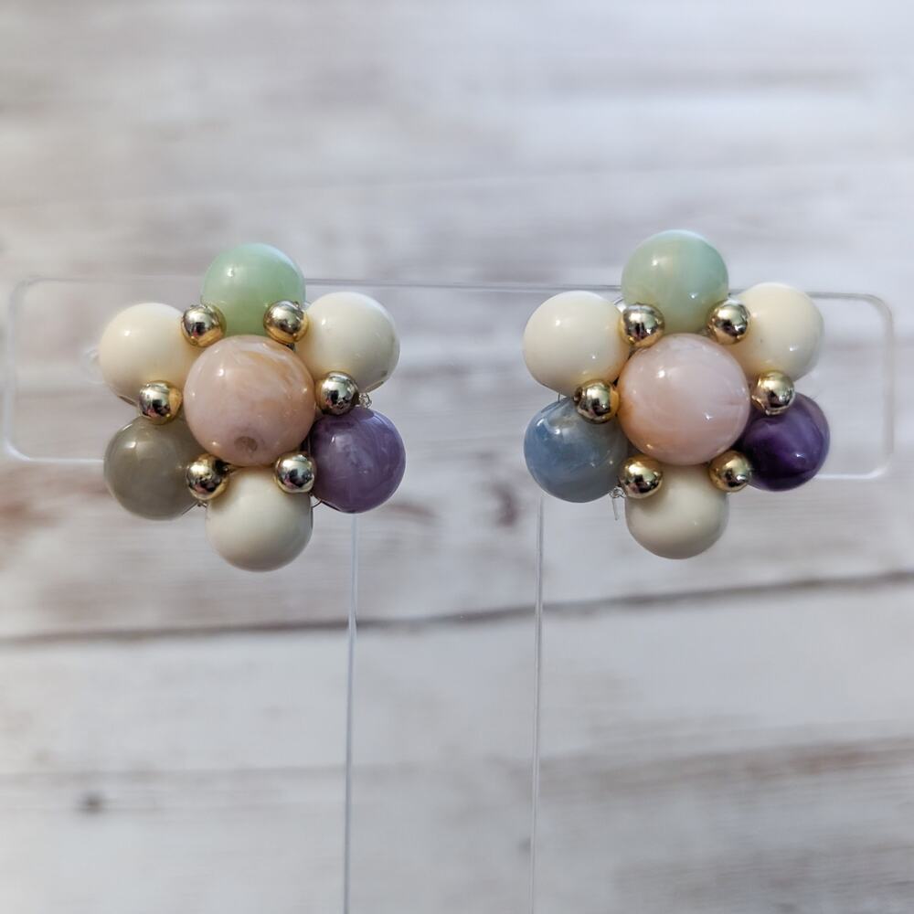Vintage Clip On Earrings - Large Pastel Tones 1 & 1/8"